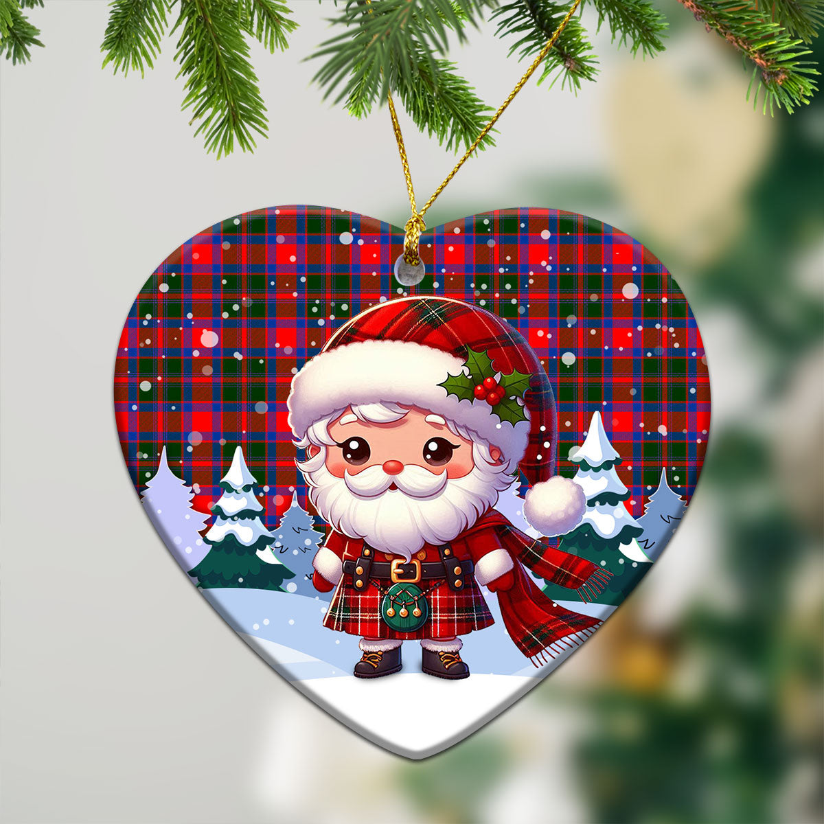 Carrick District Tartan Christmas Ceramic Ornament - Santa Claus In Kilt Style