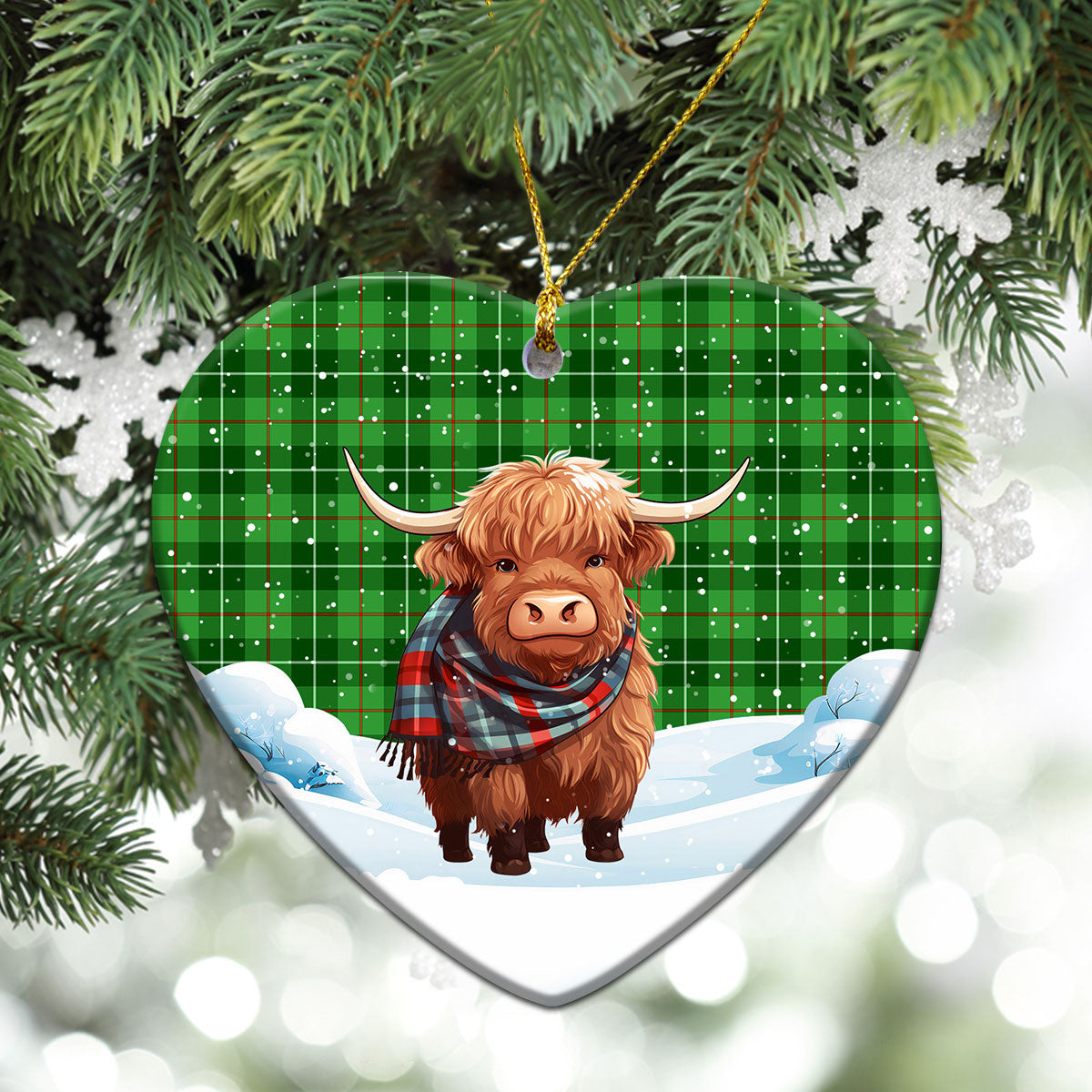 Clephan (or Clephane) Tartan Christmas Ceramic Ornament - Highland Cows Snow Style