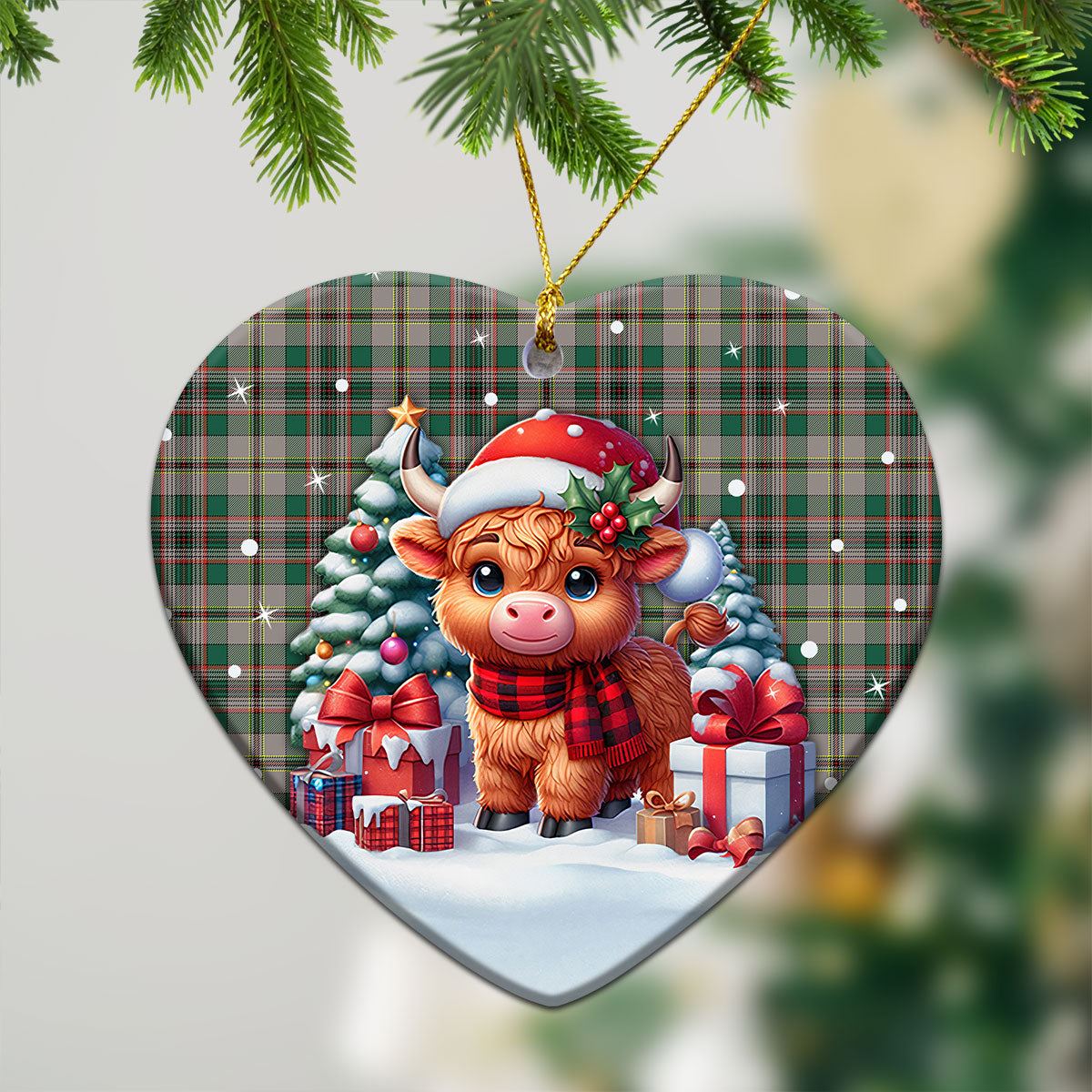 Craig Ancient Tartan Christmas Ceramic Ornament - Highland Cow Winter Style