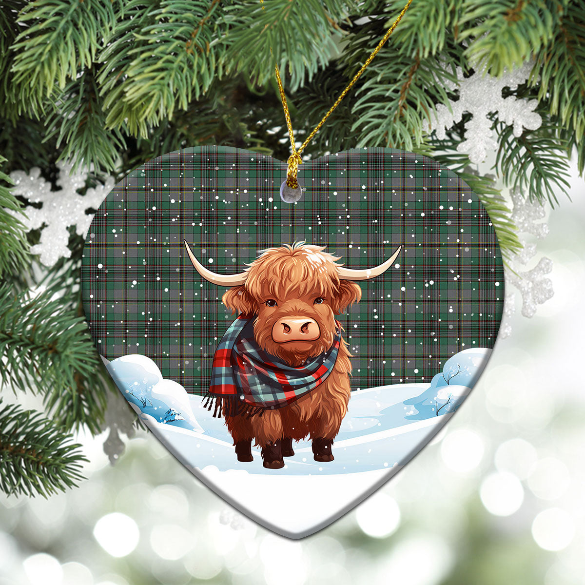 Craig Tartan Christmas Ceramic Ornament - Highland Cows Snow Style