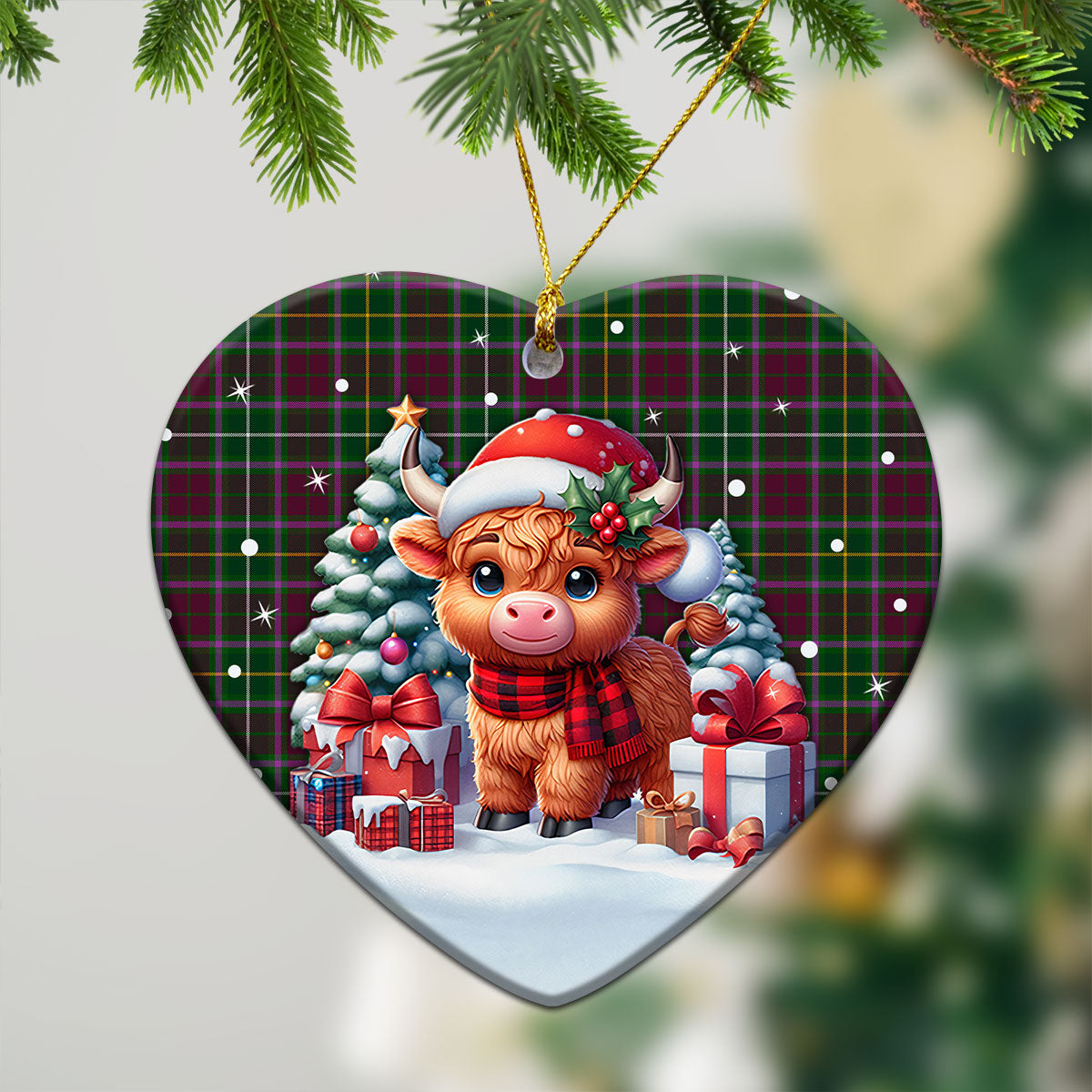 Crosbie Tartan Christmas Ceramic Ornament - Highland Cow Winter Style