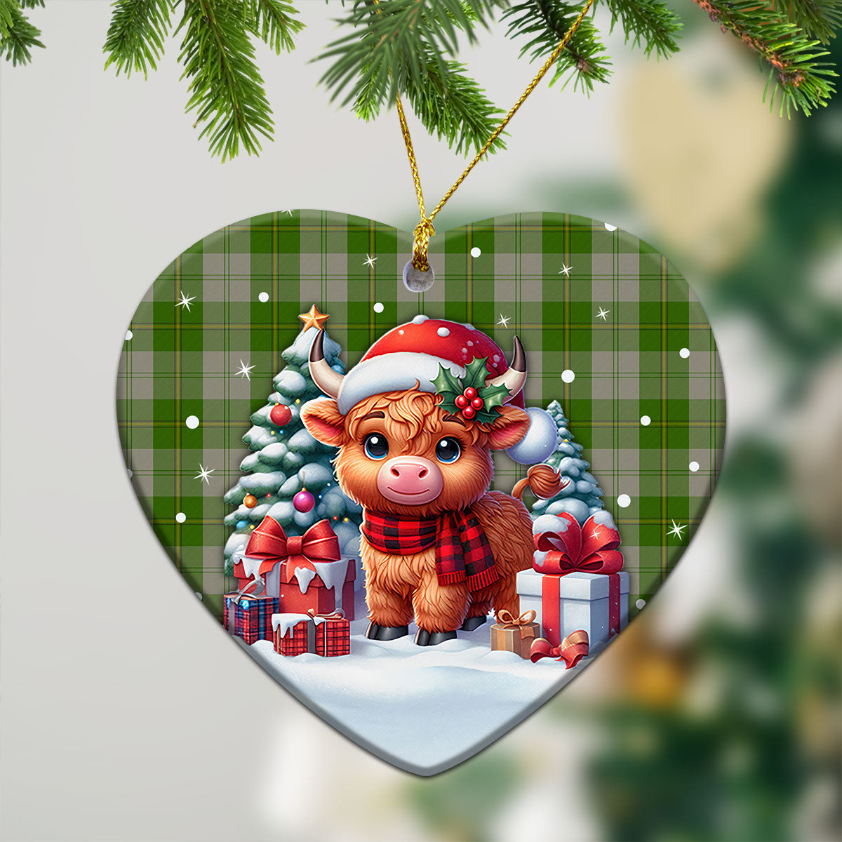 Cunningham Dress Green Dancers Tartan Christmas Ceramic Ornament - Highland Cow Winter Style