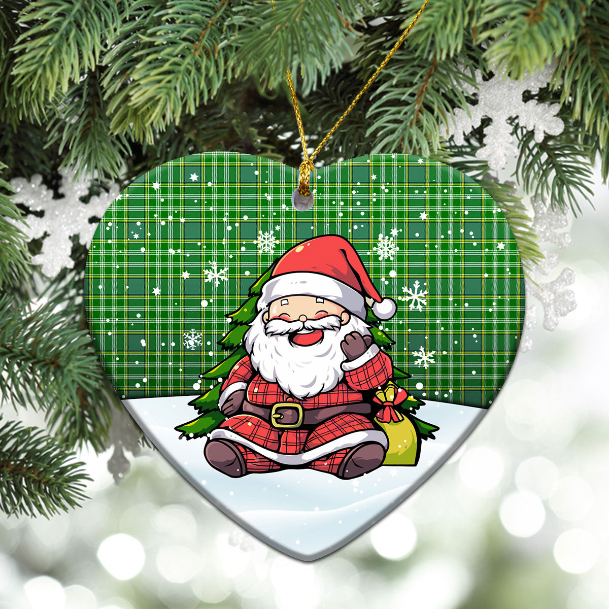 Currie Tartan Christmas Ceramic Ornament - Scottish Santa Style