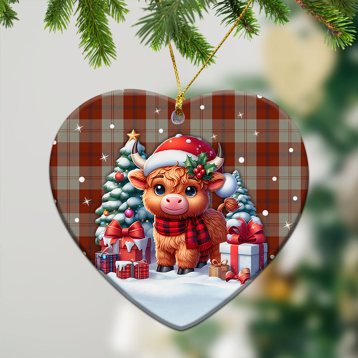 Davidson Dress Dancers Tartan Christmas Ceramic Ornament - Highland Cow Winter Style