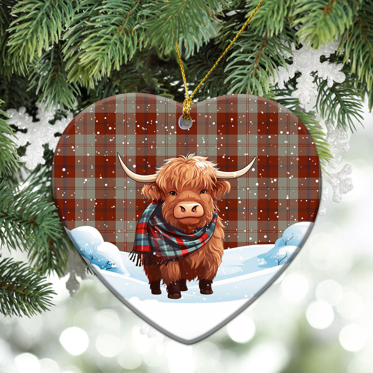 Davidson Dress Dancers Tartan Christmas Ceramic Ornament - Highland Cows Snow Style