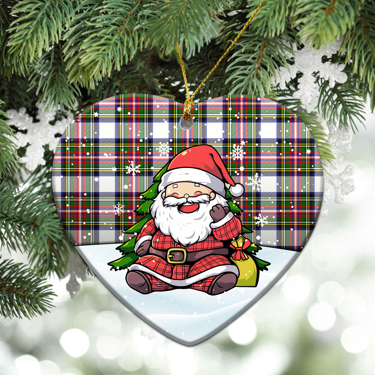 Dennistoun Tartan Christmas Ceramic Ornament - Scottish Santa Style