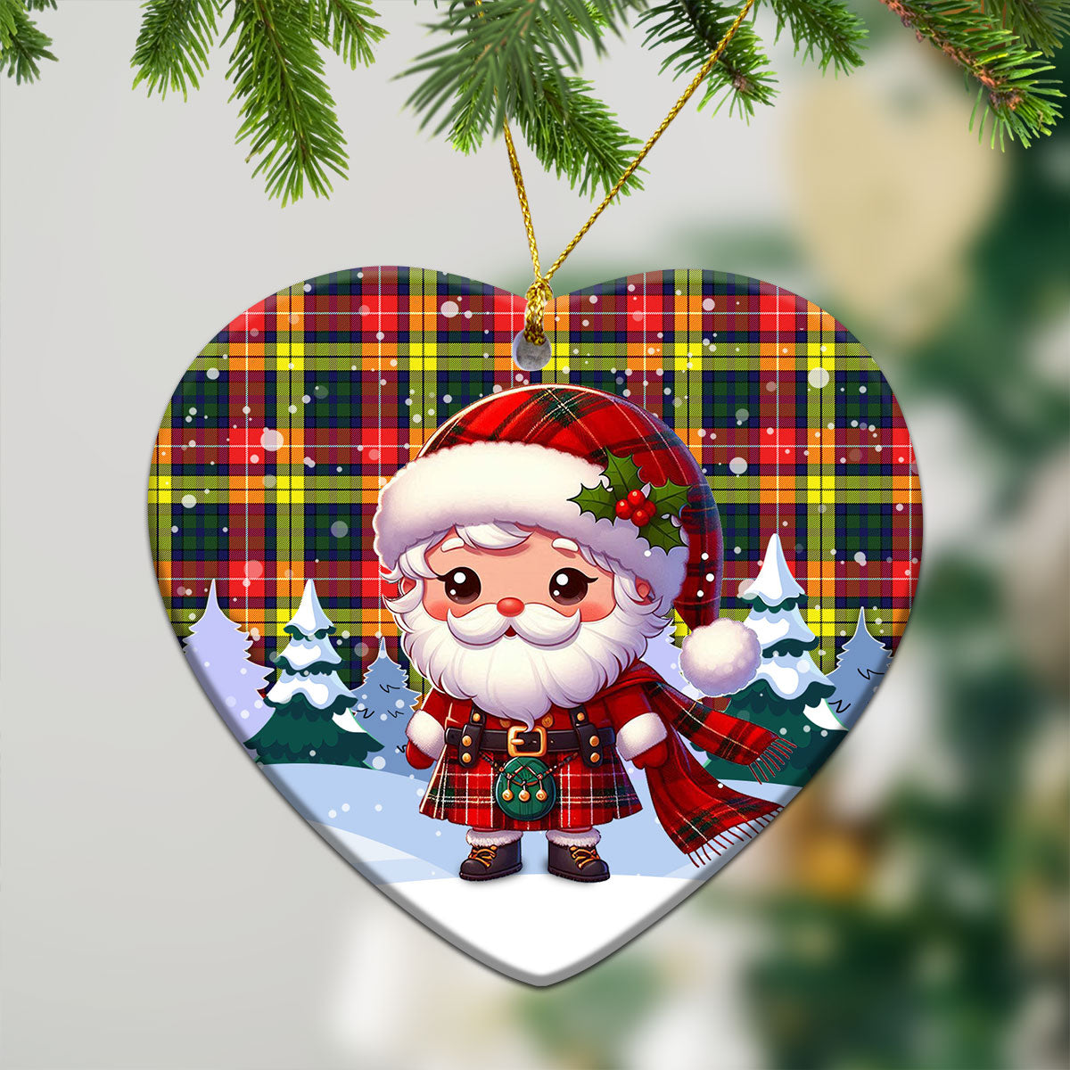 Dewar Tartan Christmas Ceramic Ornament - Santa Claus In Kilt Style