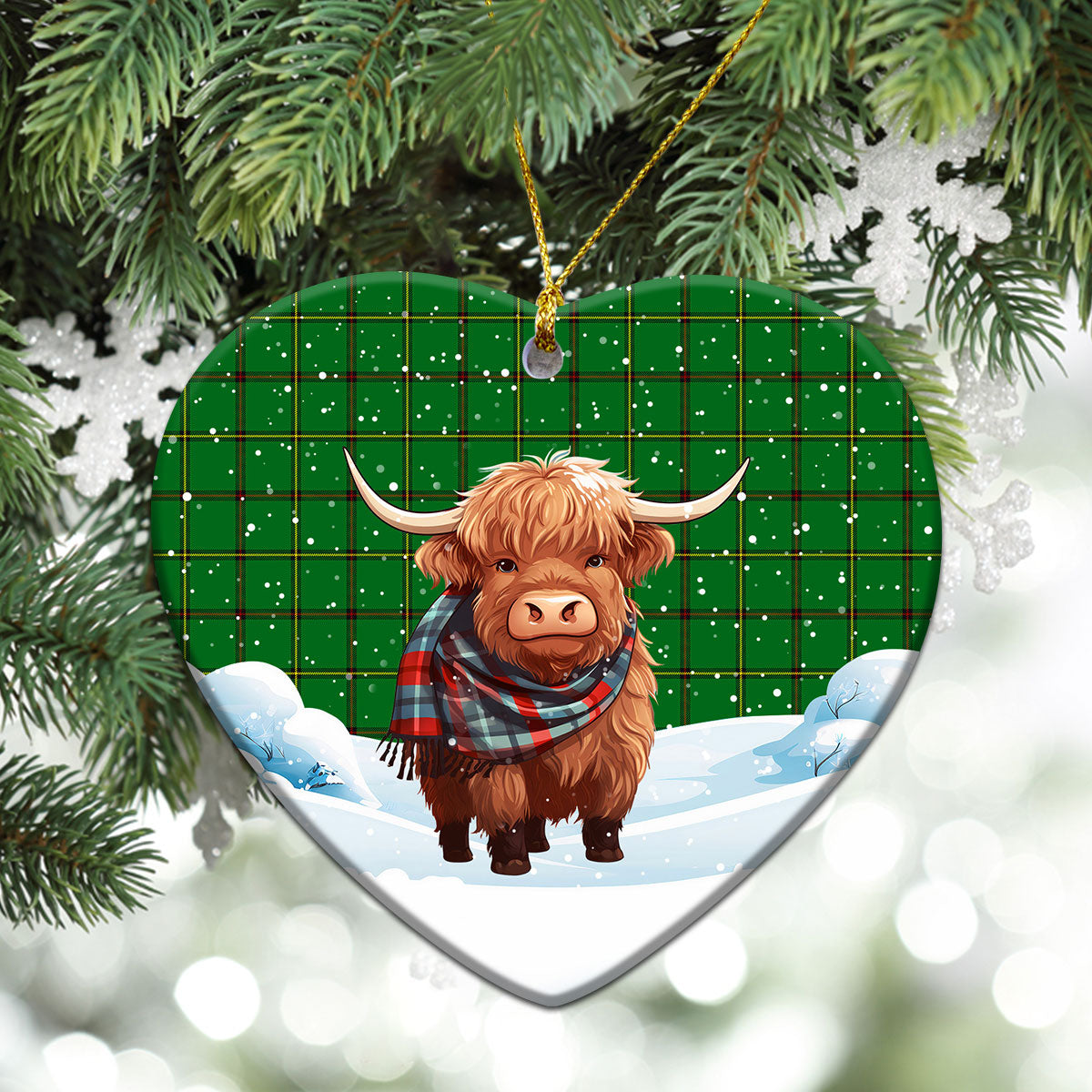 Don Tartan Christmas Ceramic Ornament - Highland Cows Snow Style