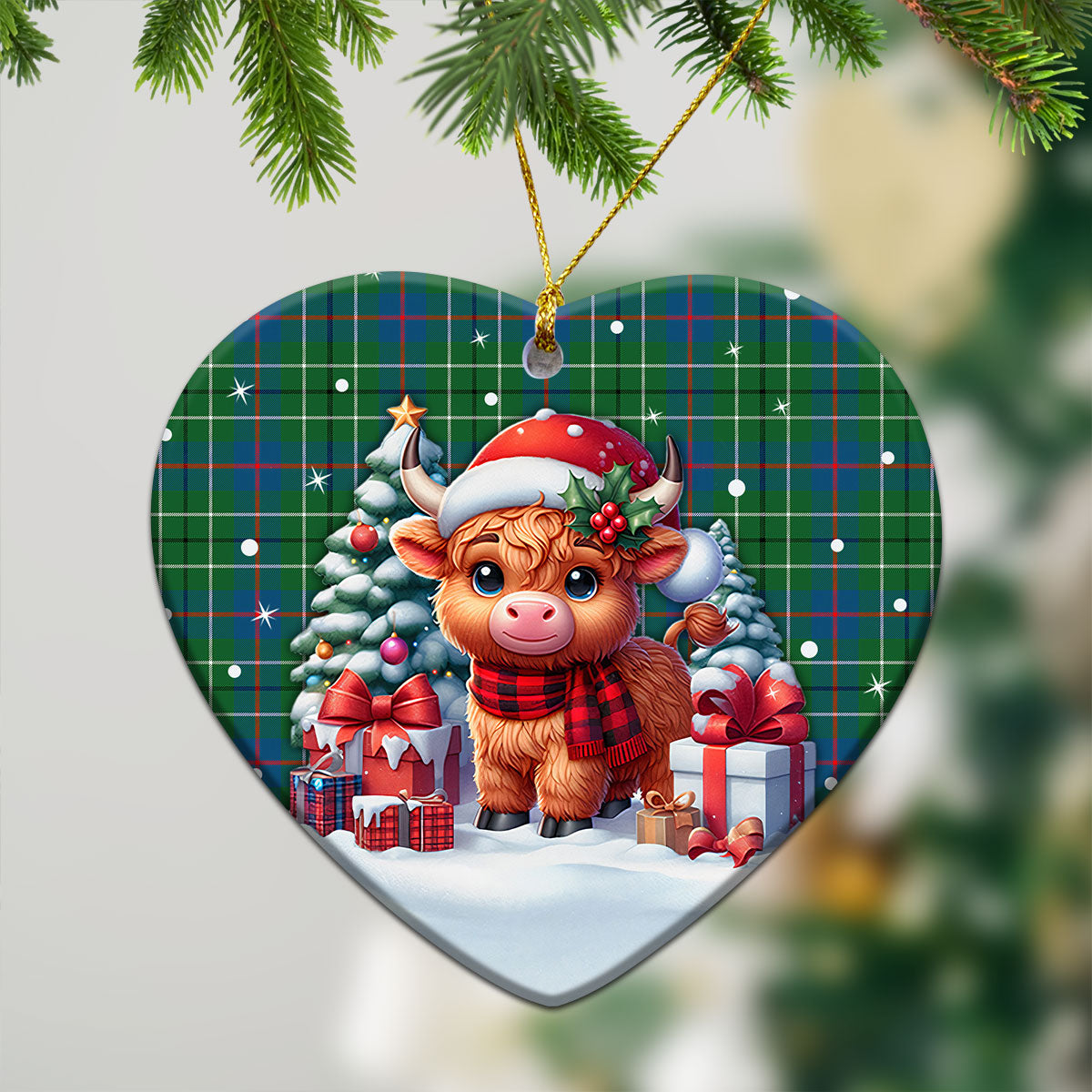 Duncanson Tartan Christmas Ceramic Ornament - Highland Cow Winter Style