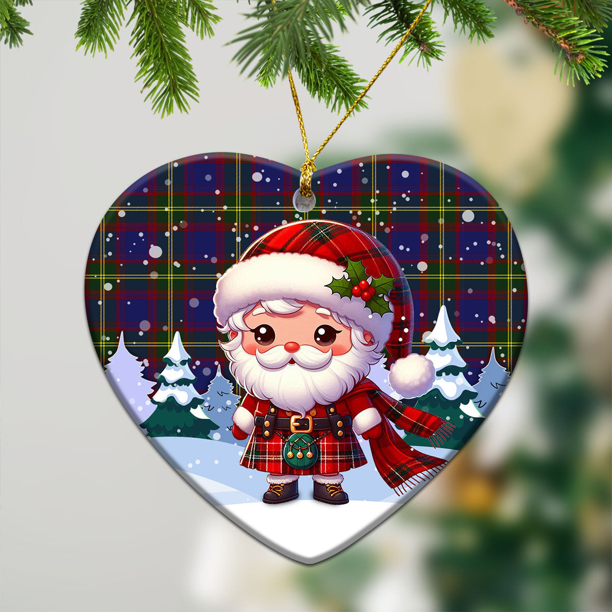 Durie Tartan Christmas Ceramic Ornament - Santa Claus In Kilt Style