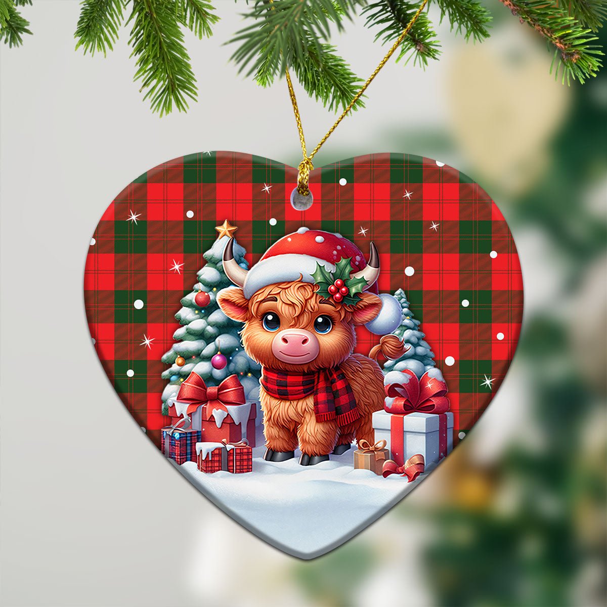 Erskine Modern Tartan Christmas Ceramic Ornament - Highland Cow Winter Style