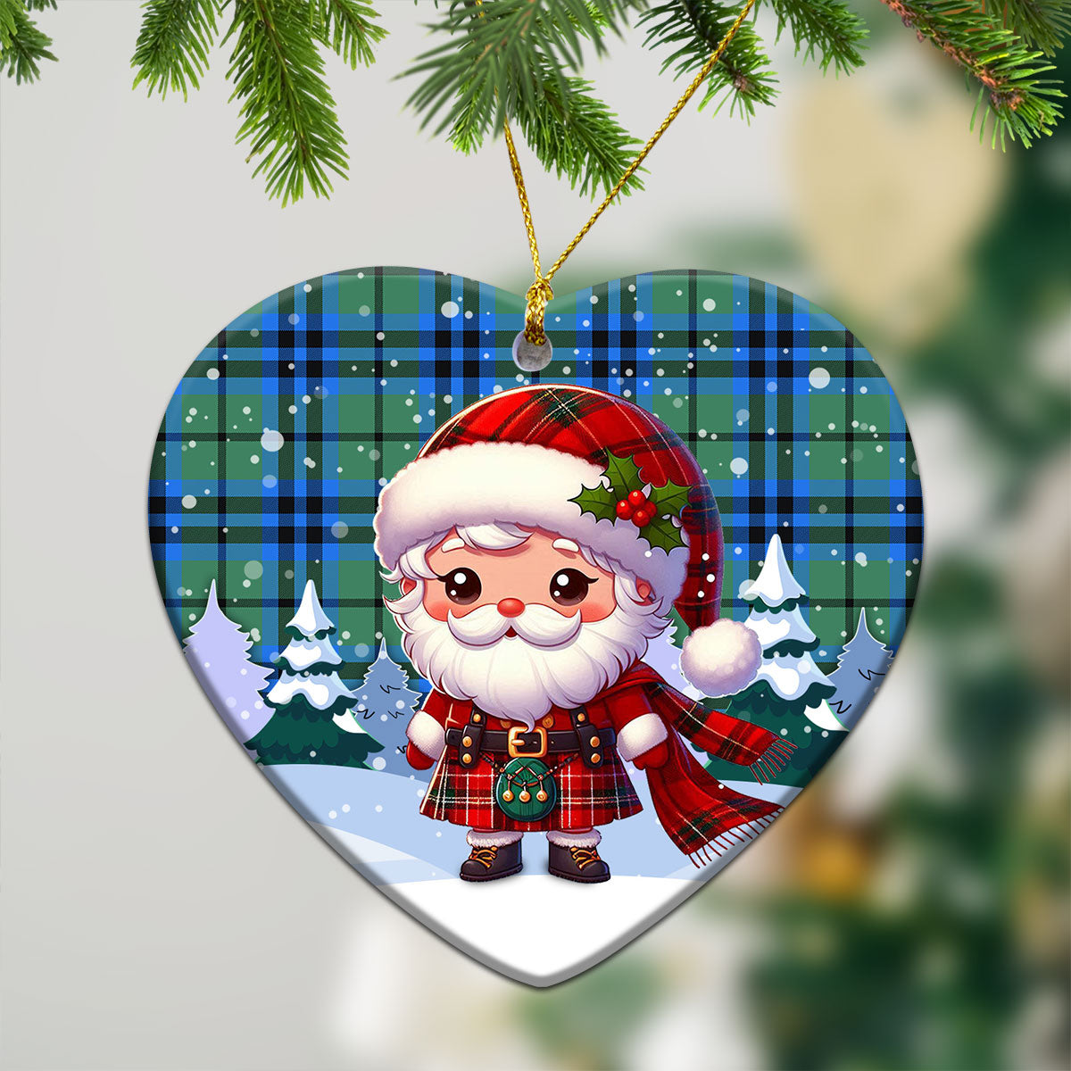 Falconer Tartan Christmas Ceramic Ornament - Santa Claus In Kilt Style