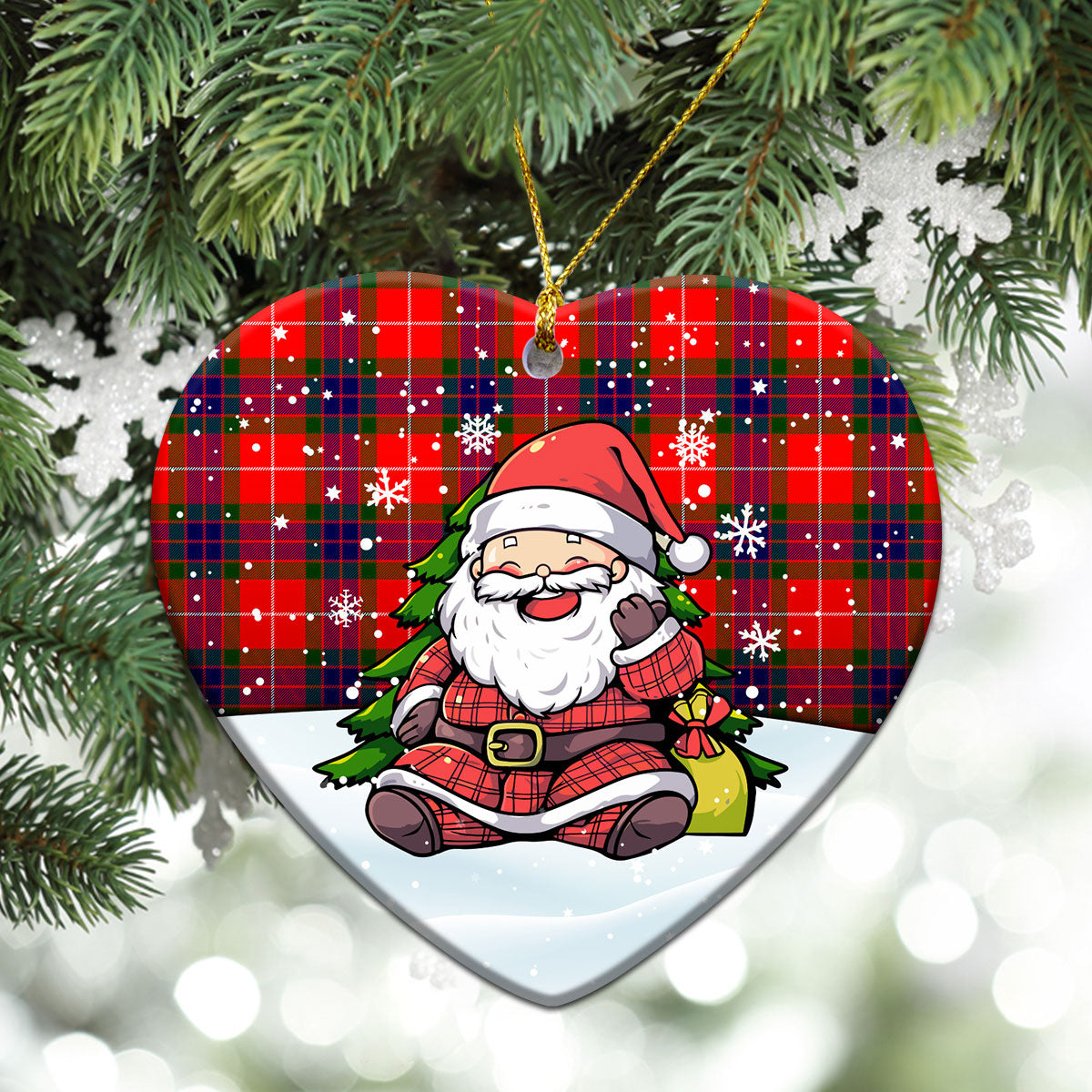 Fraser Tartan Christmas Ceramic Ornament - Scottish Santa Style