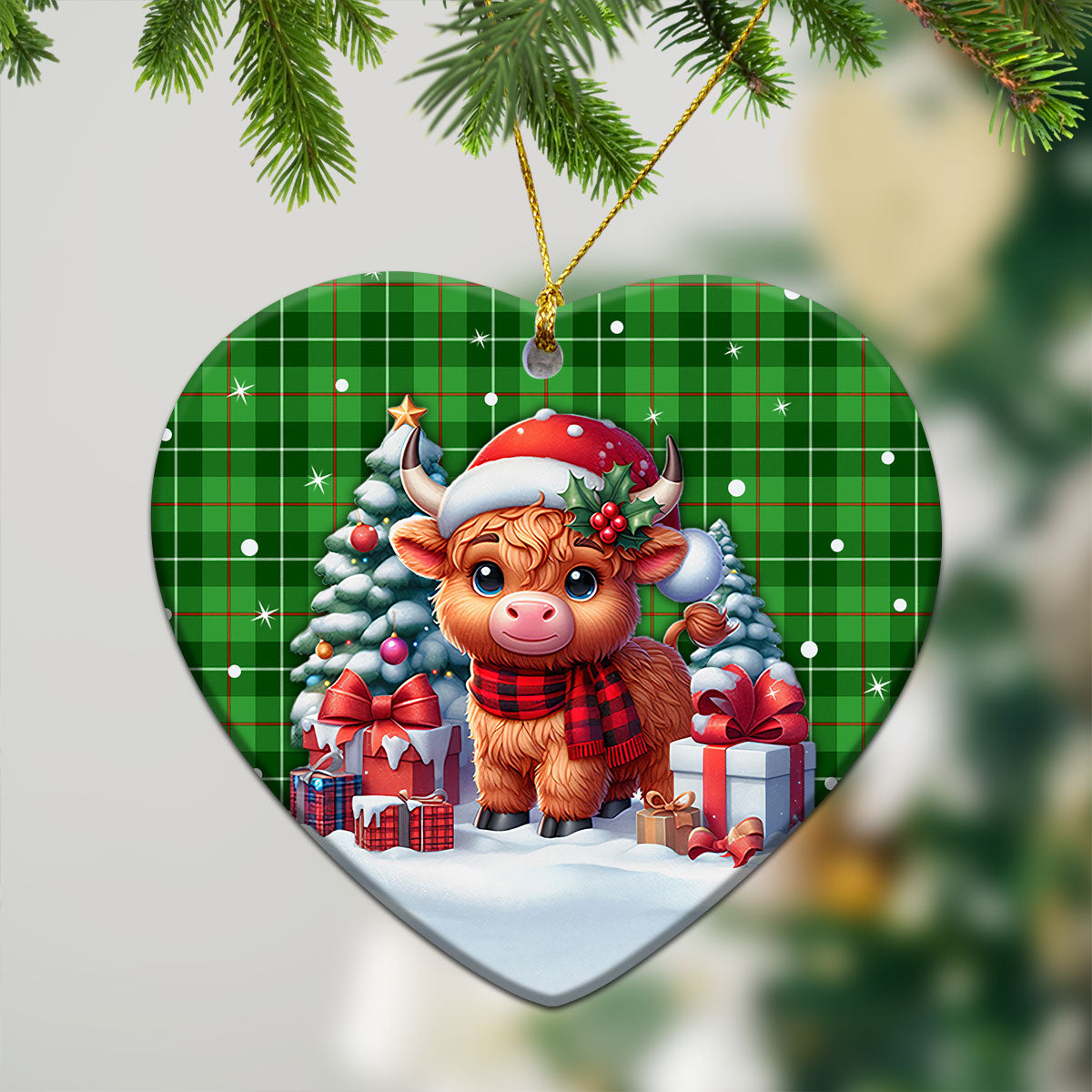 Galloway District Tartan Christmas Ceramic Ornament - Highland Cow Winter Style