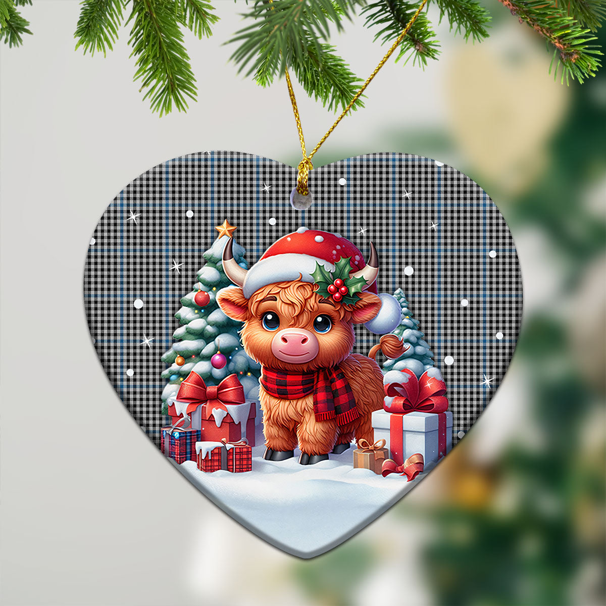 Gladstone Tartan Christmas Ceramic Ornament - Highland Cow Winter Style