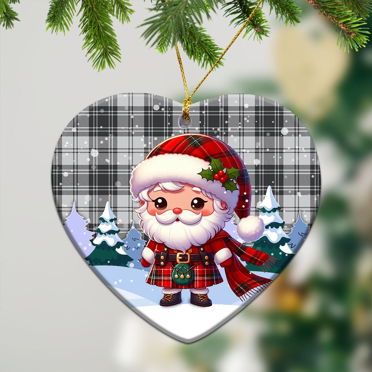 Glen Tartan Christmas Ceramic Ornament - Santa Claus In Kilt Style