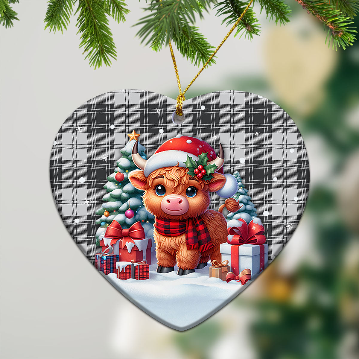 Glendinning Tartan Christmas Ceramic Ornament - Highland Cow Winter Style