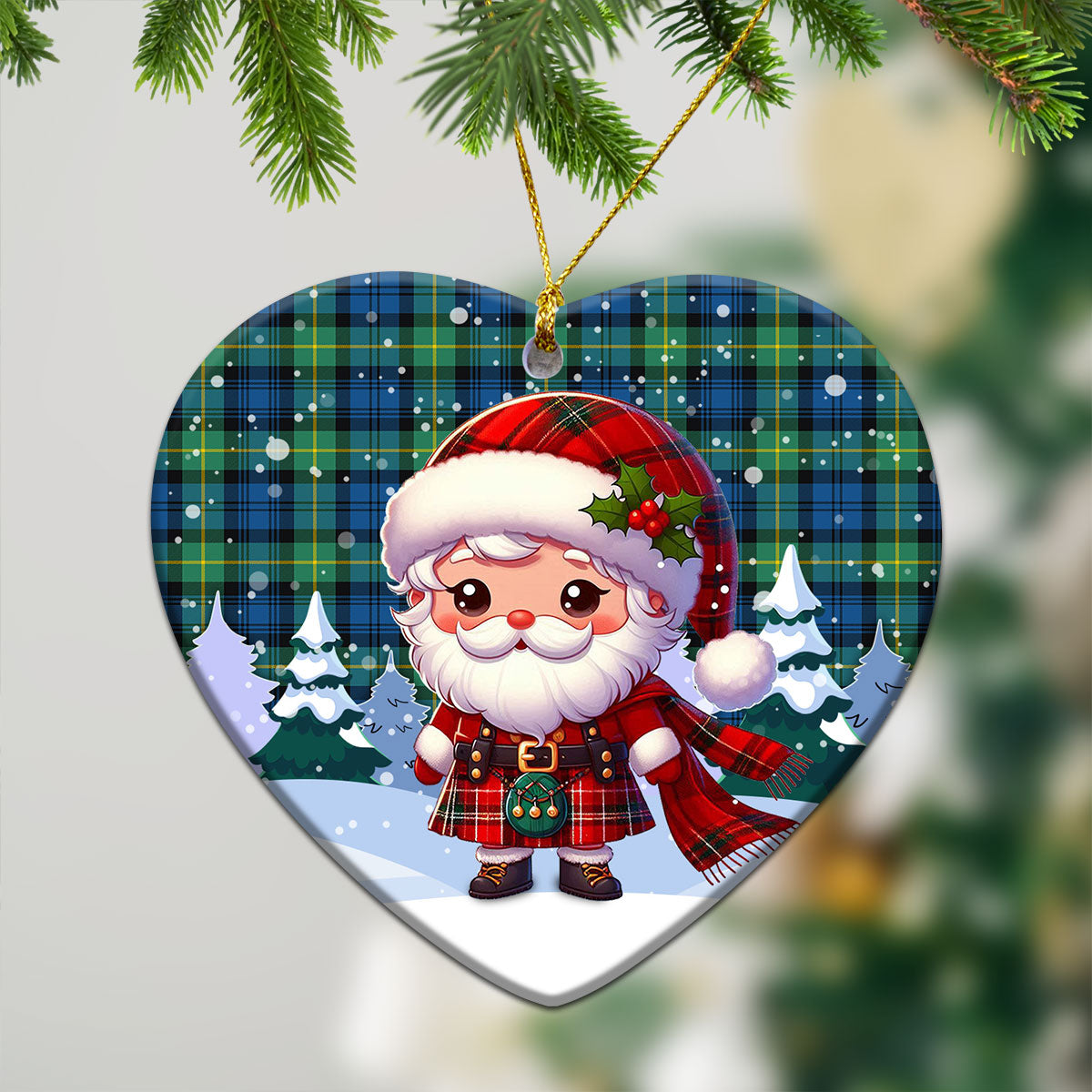 Gordon Ancient Tartan Christmas Ceramic Ornament - Santa Claus In Kilt Style