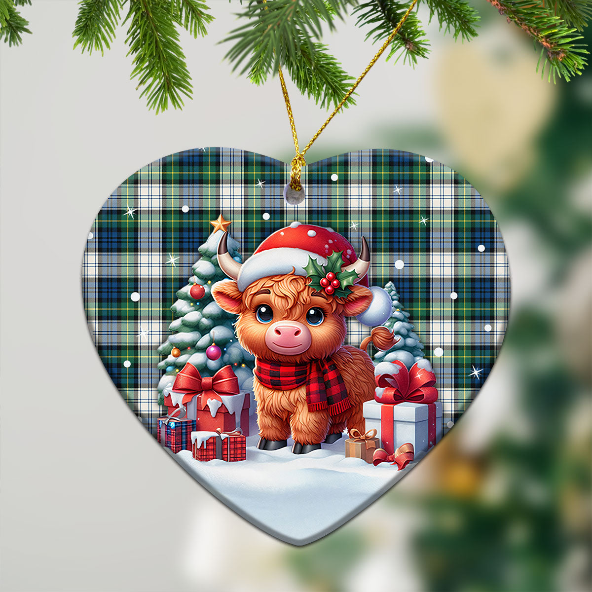 Gordon Dress Ancient Tartan Christmas Ceramic Ornament - Highland Cow Winter Style