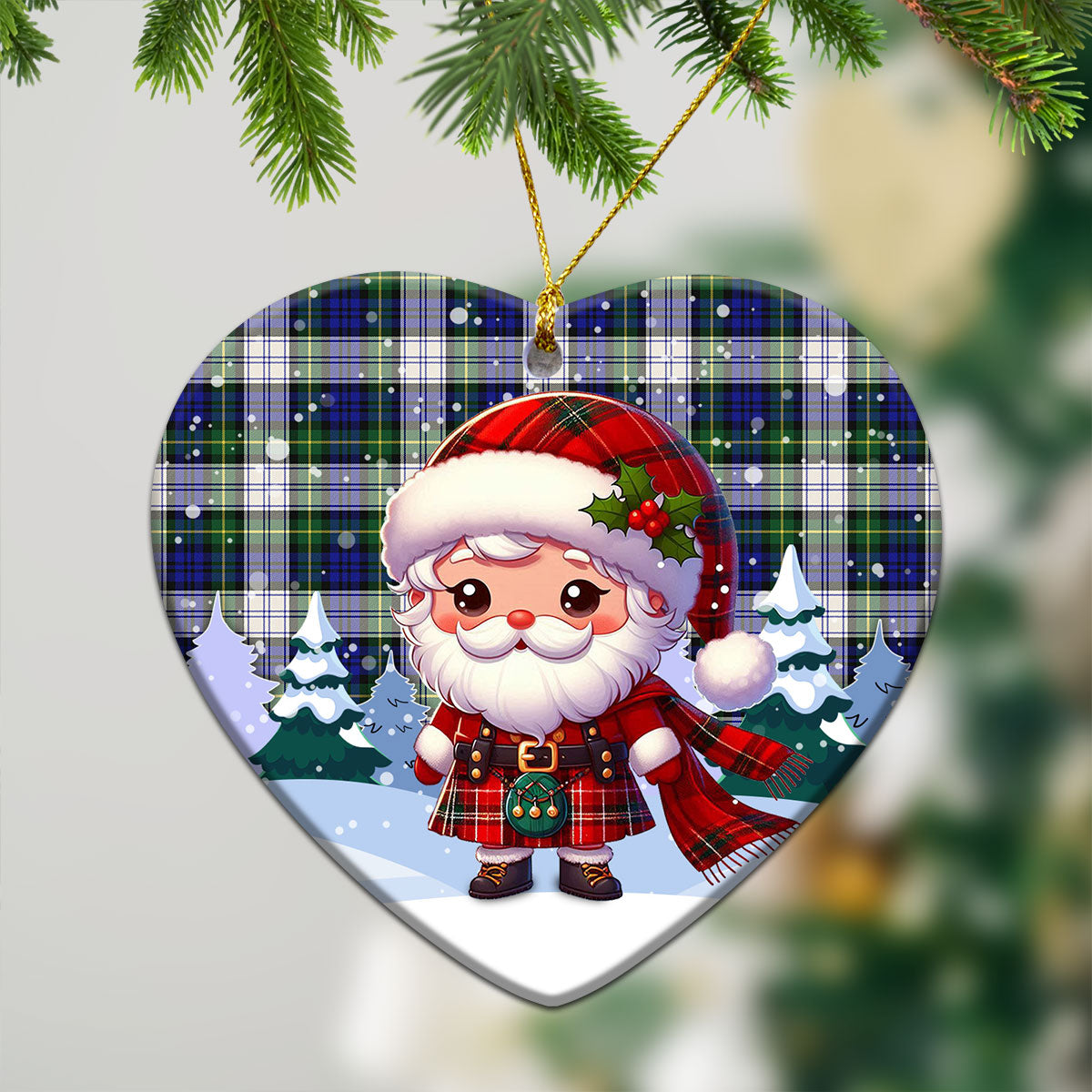 Gordon Dress Modern Tartan Christmas Ceramic Ornament - Santa Claus In Kilt Style