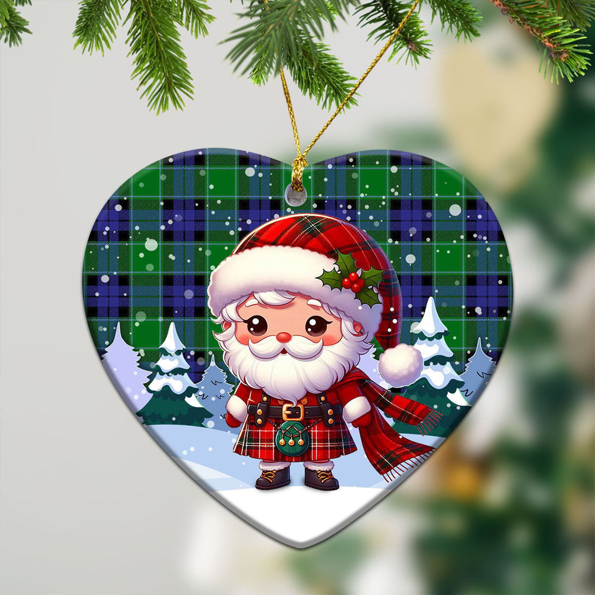 Graham of Menteith Modern Tartan Christmas Ceramic Ornament - Santa Claus In Kilt Style