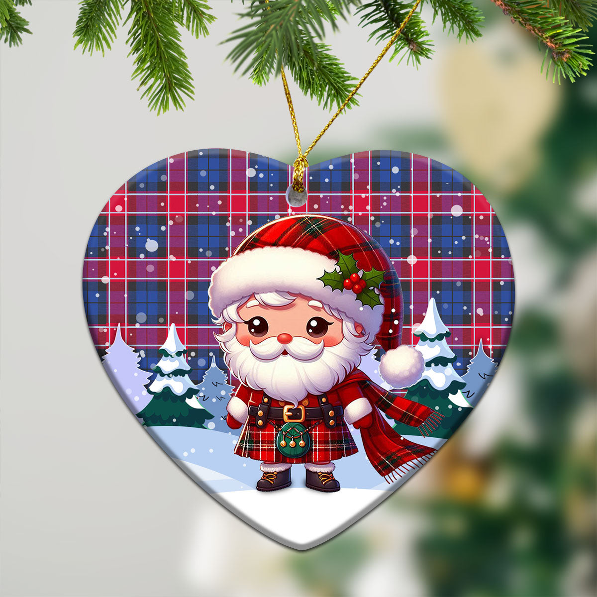 Graham of Menteith Red Tartan Christmas Ceramic Ornament - Santa Claus In Kilt Style