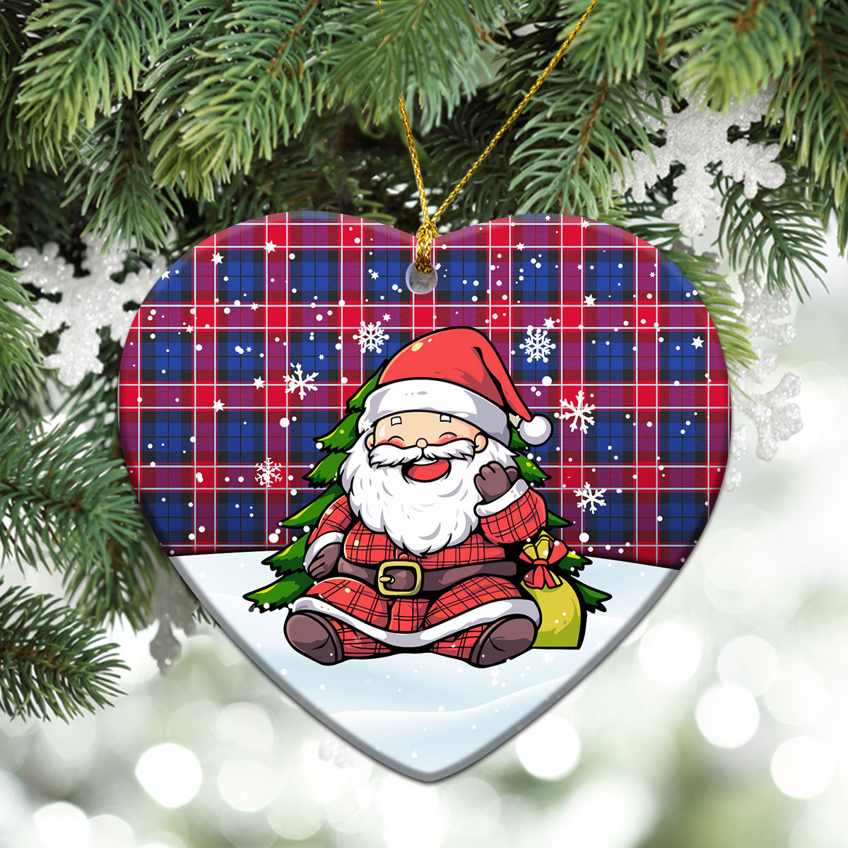 Graham of Menteith Red Tartan Christmas Ceramic Ornament - Scottish Santa Style