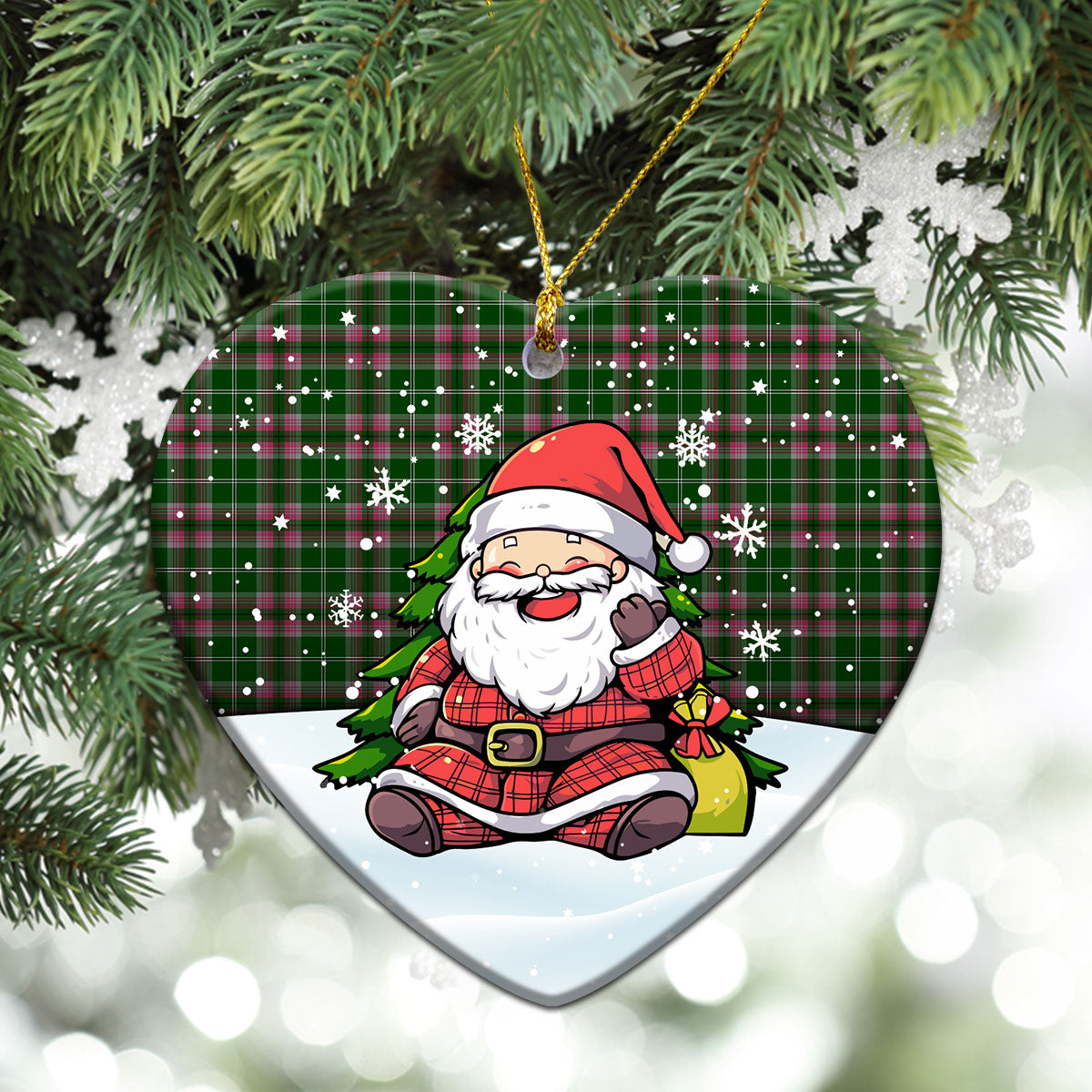 Gray Hunting Tartan Christmas Ceramic Ornament - Scottish Santa Style