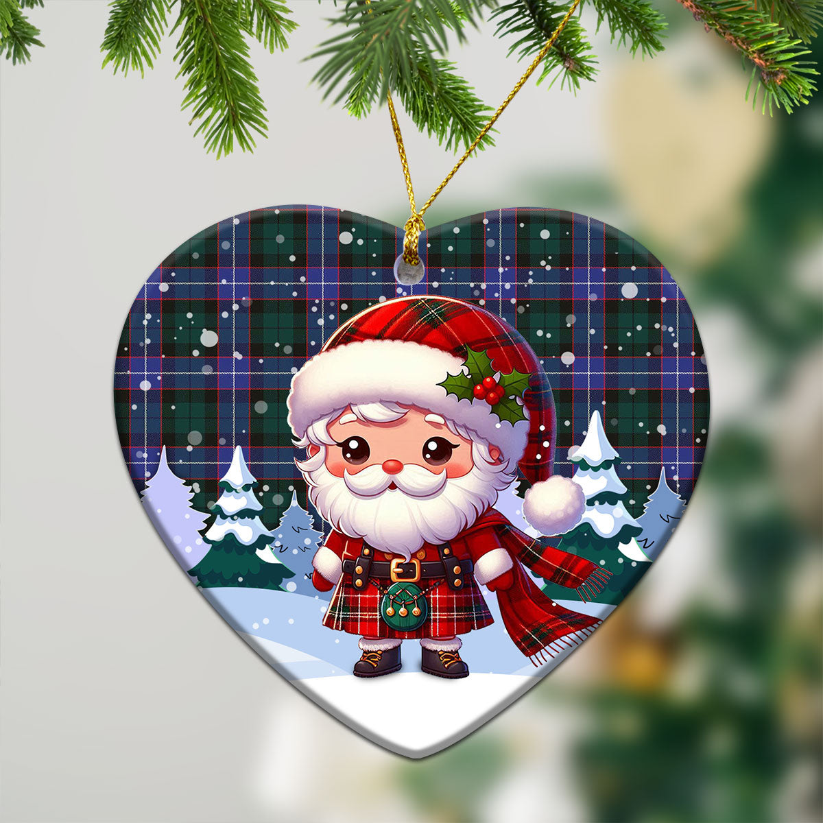 Guthrie Modern Tartan Christmas Ceramic Ornament - Santa Claus In Kilt Style