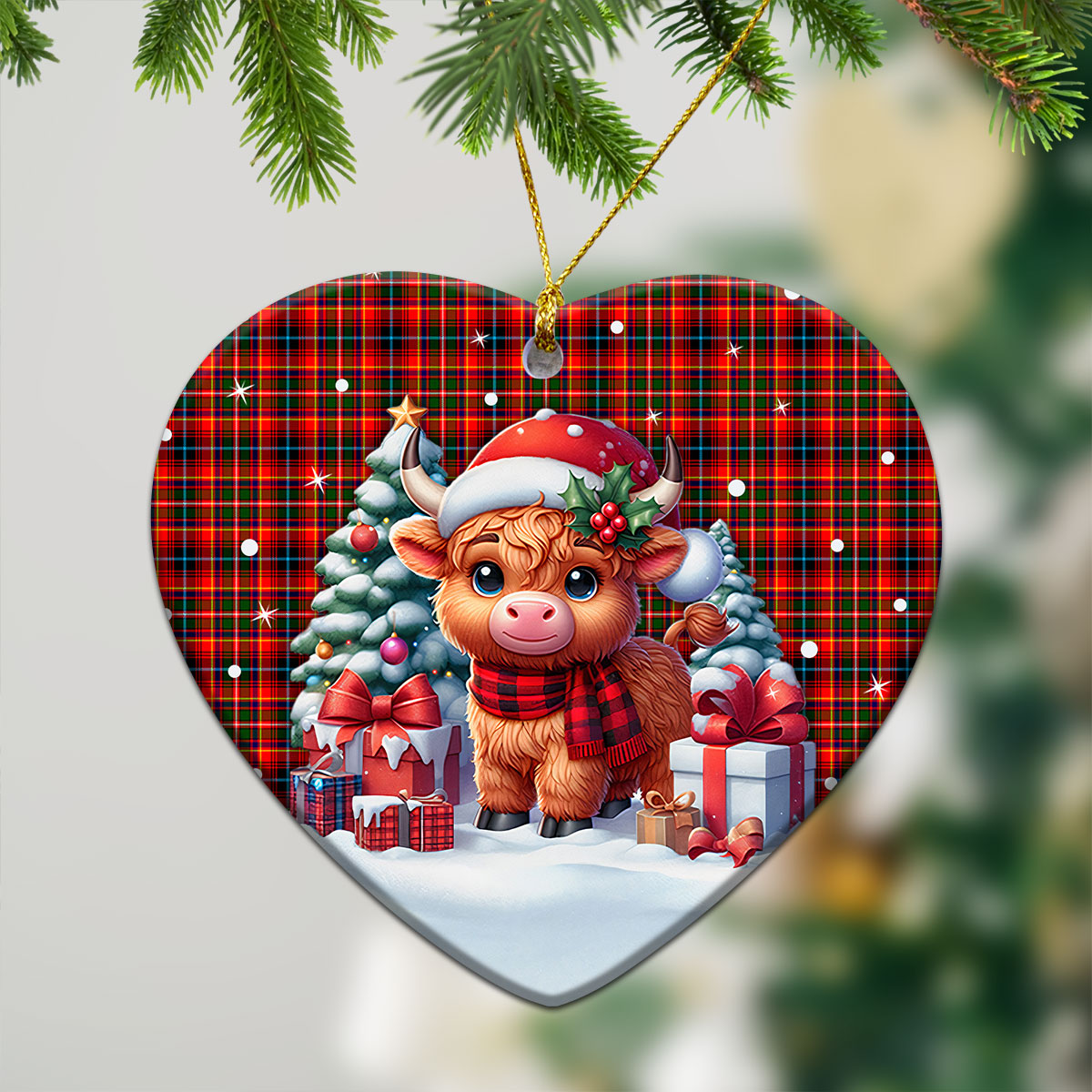 Innes Modern Tartan Christmas Ceramic Ornament - Highland Cow Winter Style