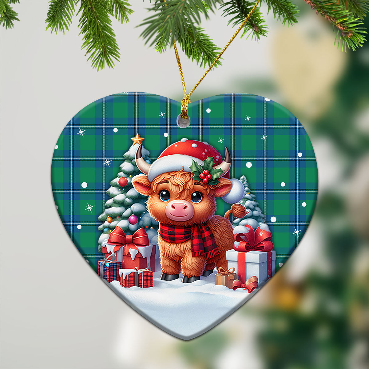 Irvine Ancient Tartan Christmas Ceramic Ornament - Highland Cow Winter Style