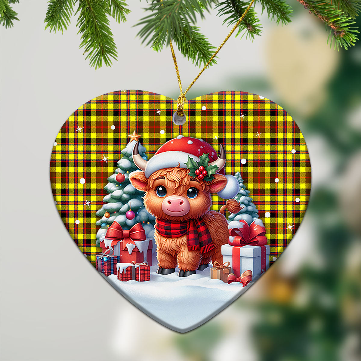 Jardine Tartan Christmas Ceramic Ornament - Highland Cow Winter Style