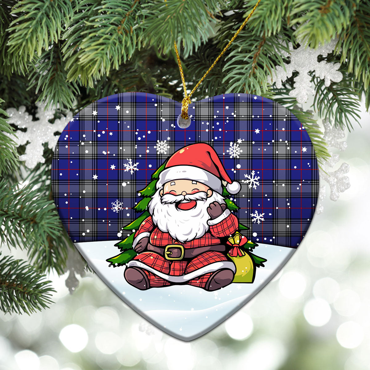 Kinnaird Tartan Christmas Ceramic Ornament - Scottish Santa Style