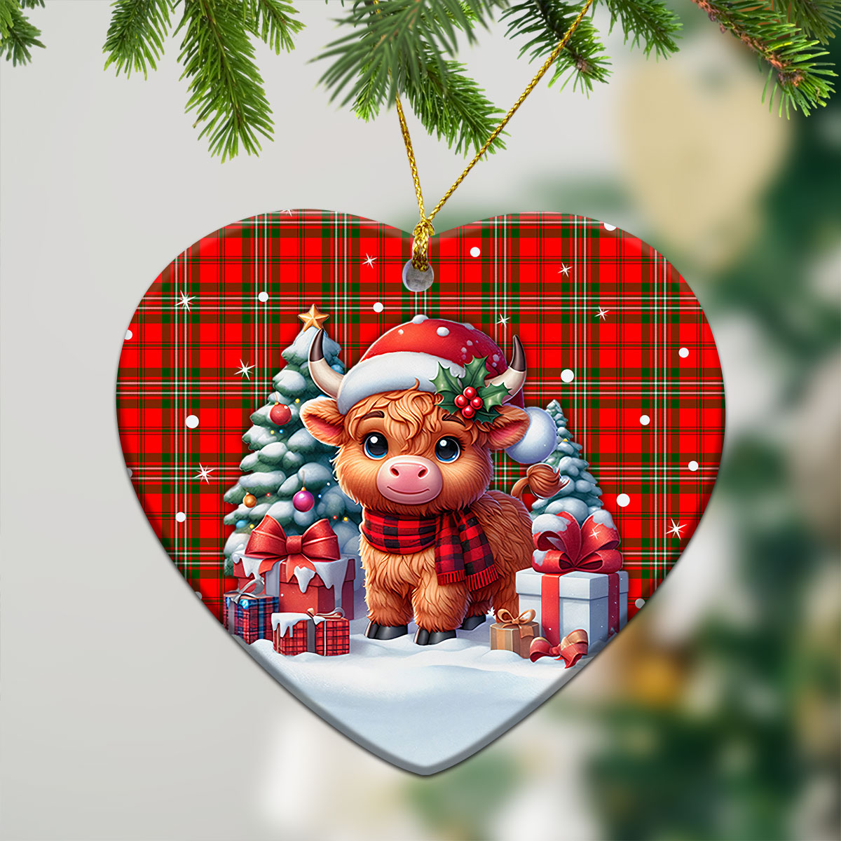 Langlands Tartan Christmas Ceramic Ornament - Highland Cow Winter Style