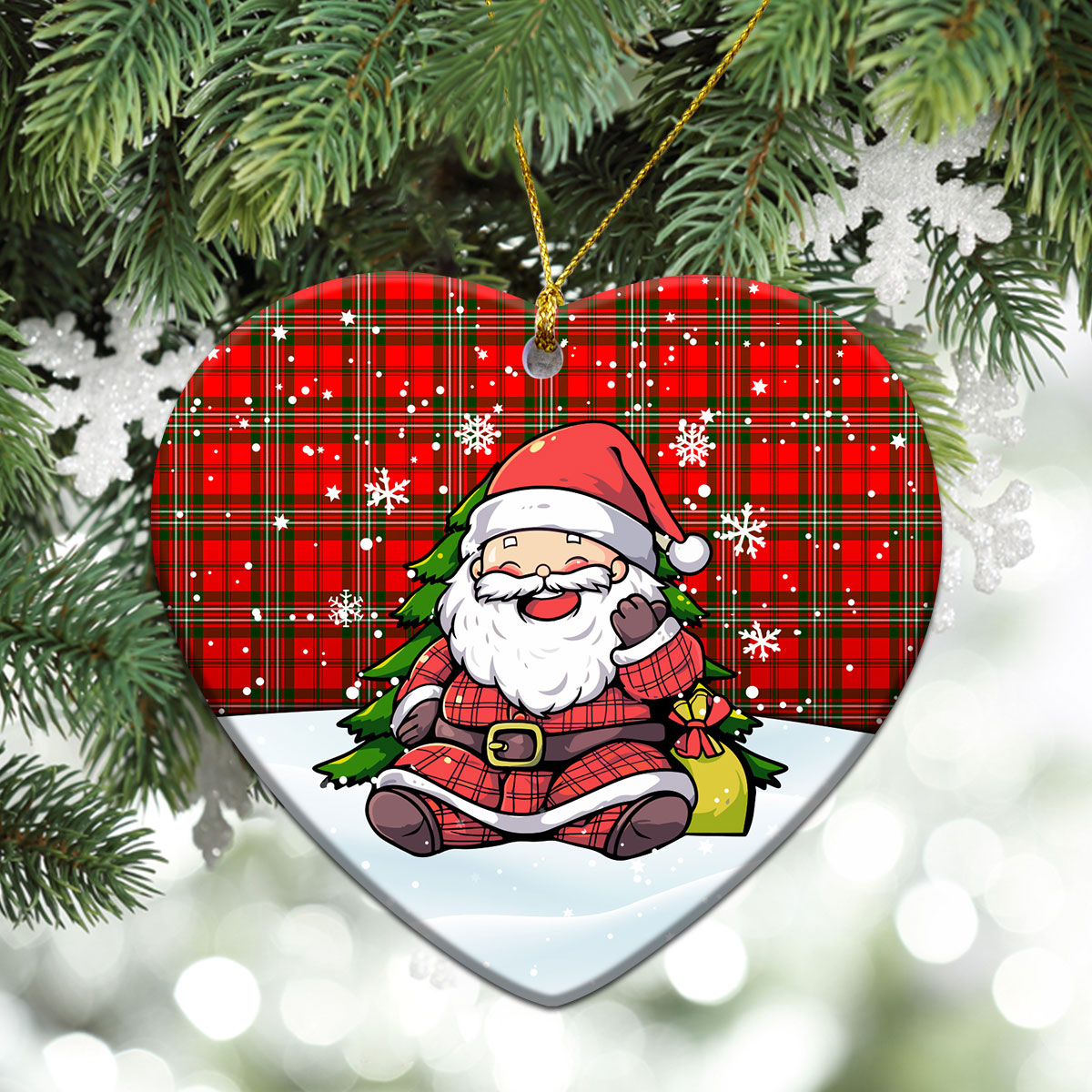 Langlands Tartan Christmas Ceramic Ornament - Scottish Santa Style