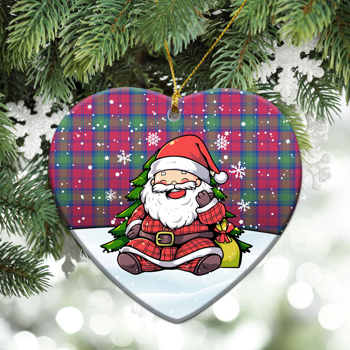 Lindsay Ancient Tartan Christmas Ceramic Ornament - Scottish Santa Style