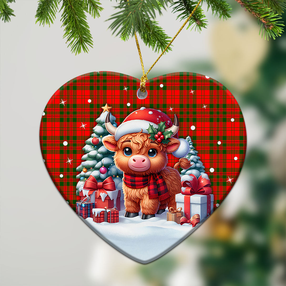 Livingstone Tartan Christmas Ceramic Ornament - Highland Cow Winter Style