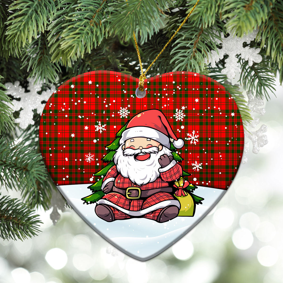 Livingstone Tartan Christmas Ceramic Ornament - Scottish Santa Style