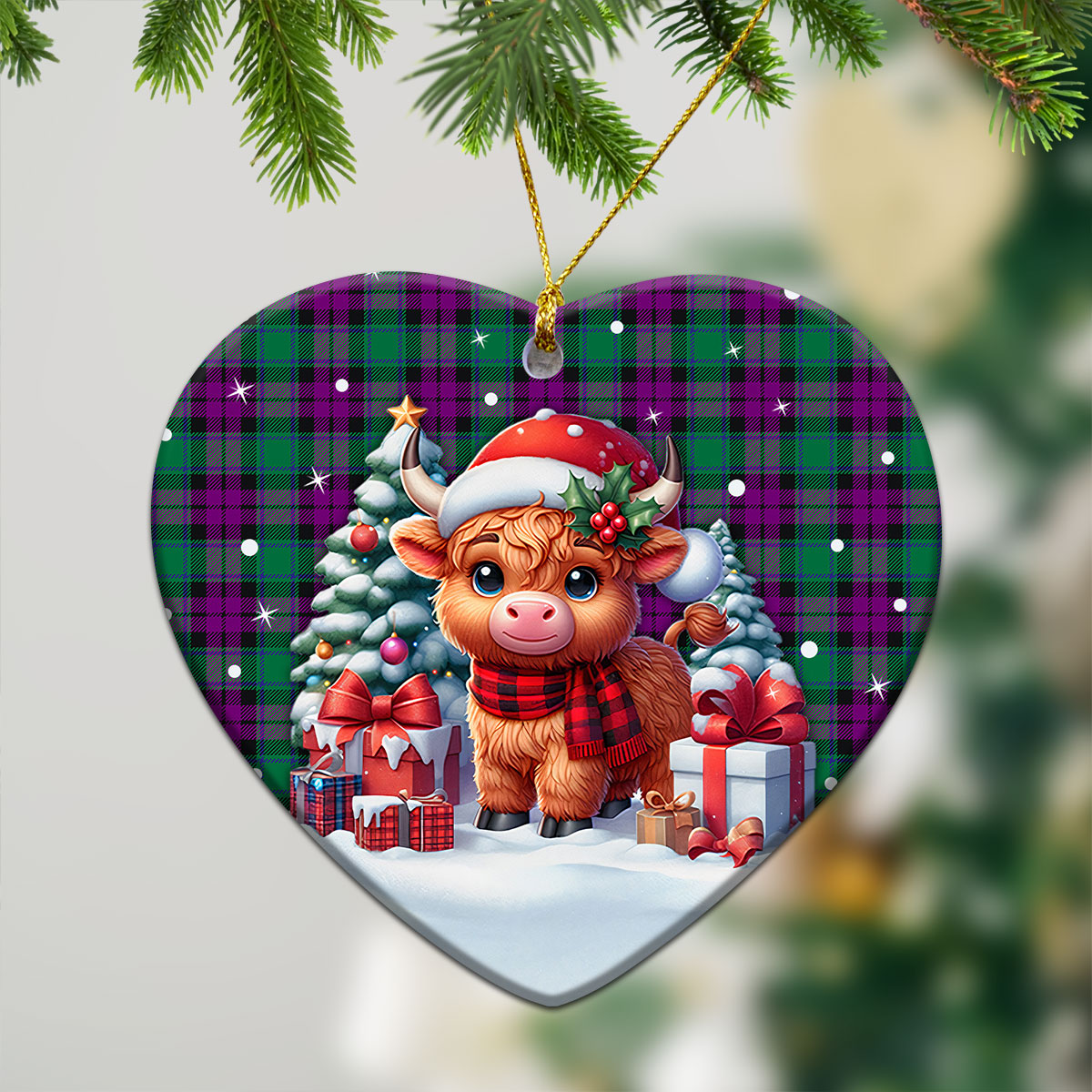 MacArthur - Milton Tartan Christmas Ceramic Ornament - Highland Cow Winter Style