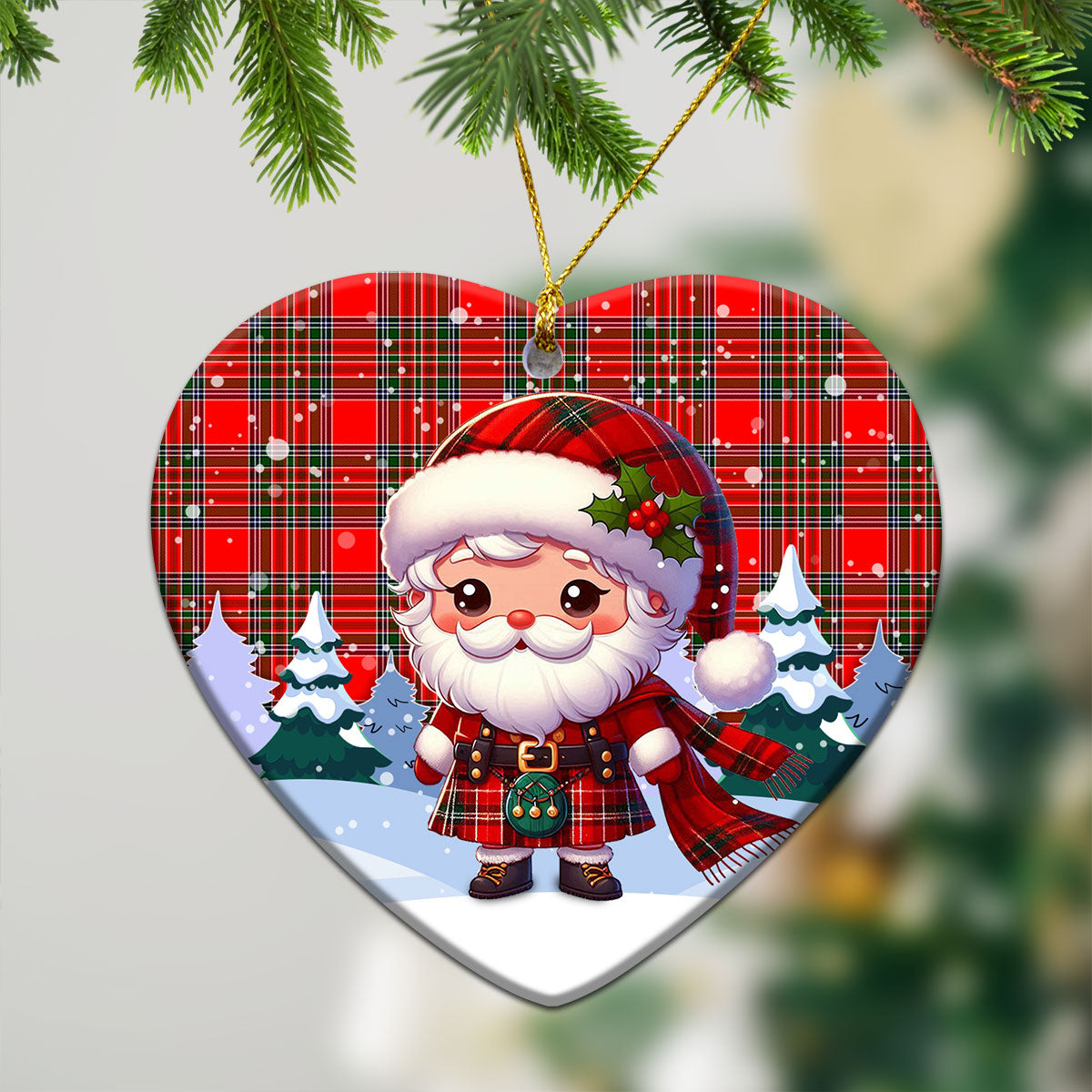 MacBain Tartan Christmas Ceramic Ornament - Santa Claus In Kilt Style