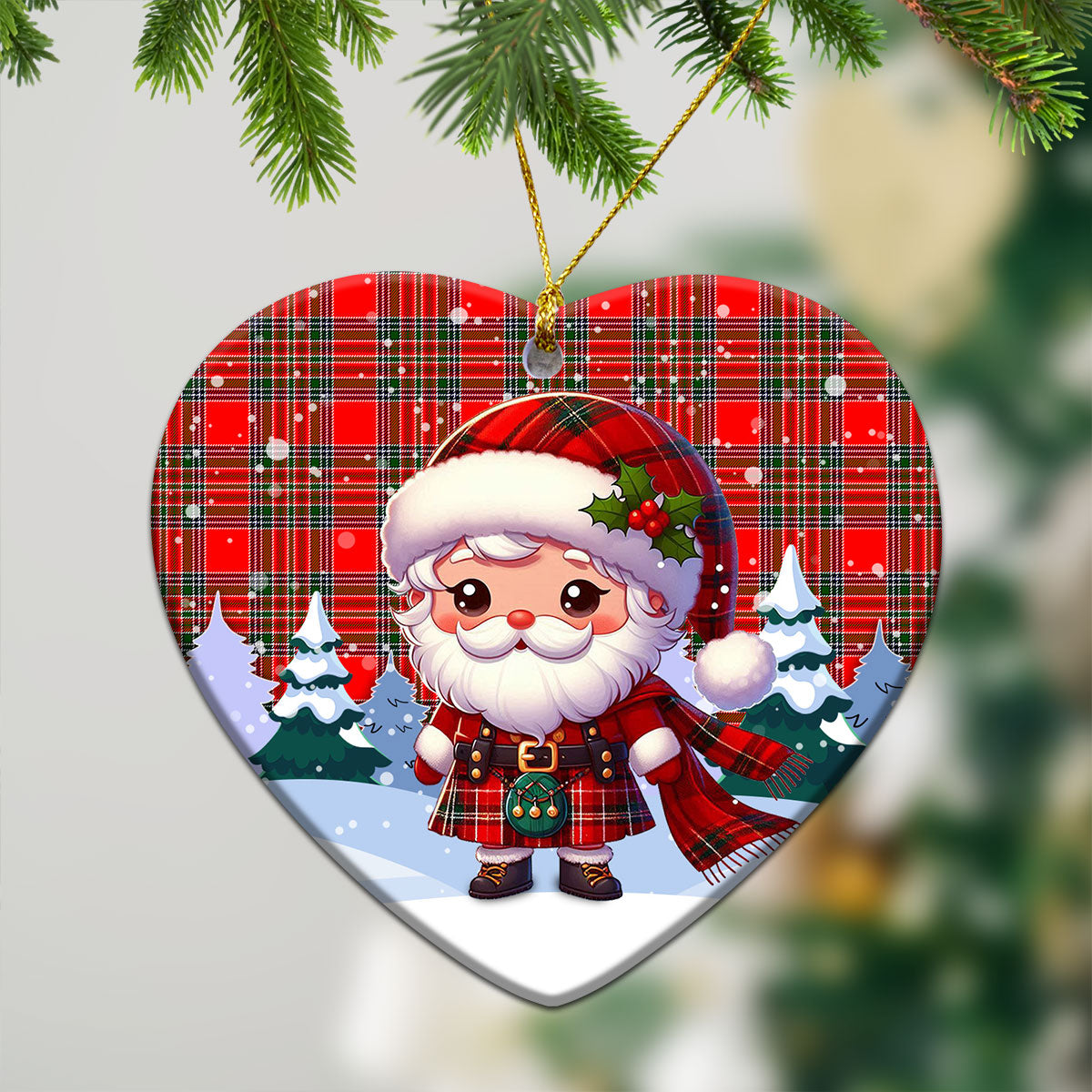 MacBean Tartan Christmas Ceramic Ornament - Santa Claus In Kilt Style