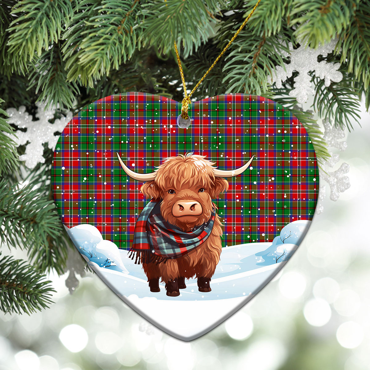 MacCulloch (McCulloch) Tartan Christmas Ceramic Ornament - Highland Cows Snow Style