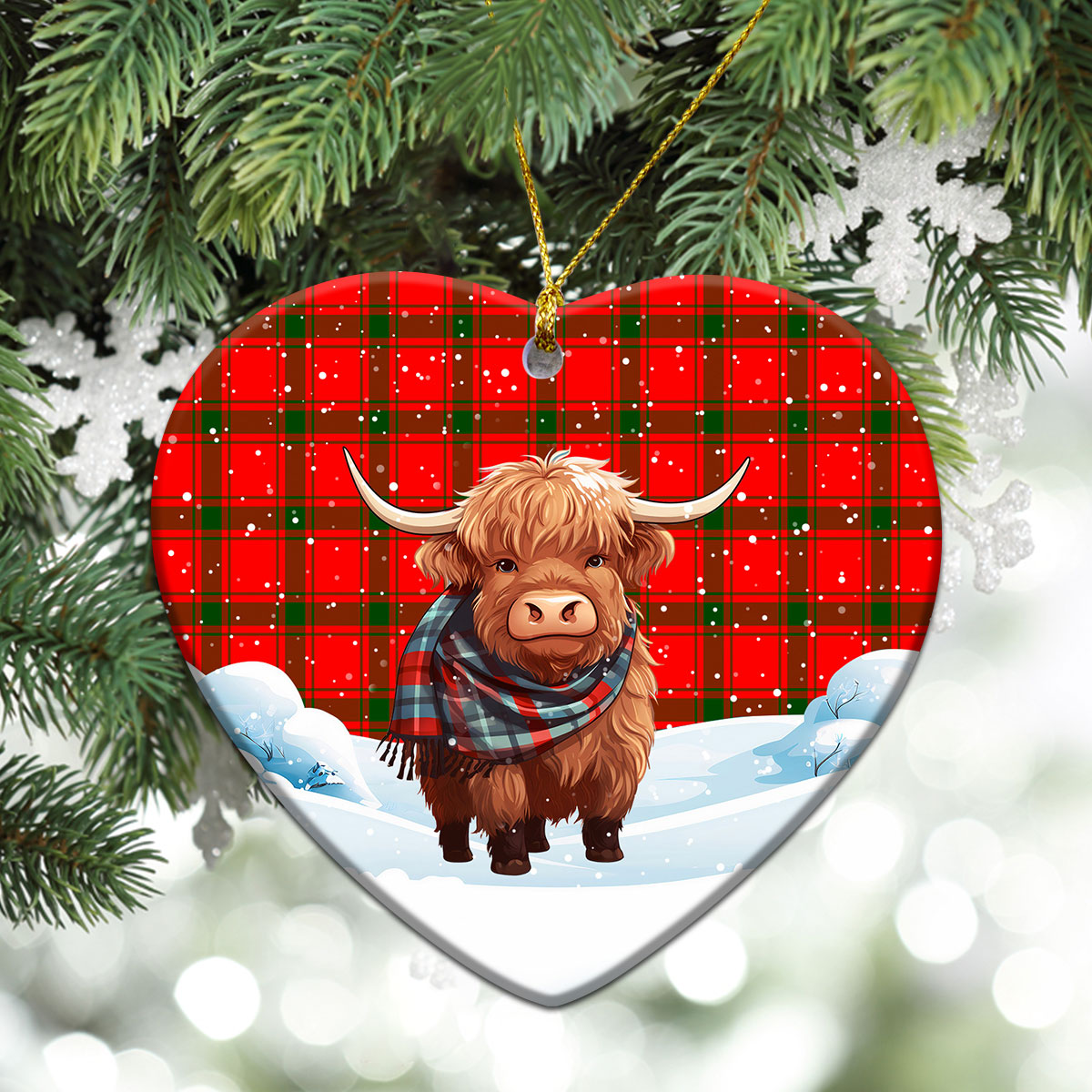 MacDonald of Sleat Tartan Christmas Ceramic Ornament - Highland Cows Snow Style