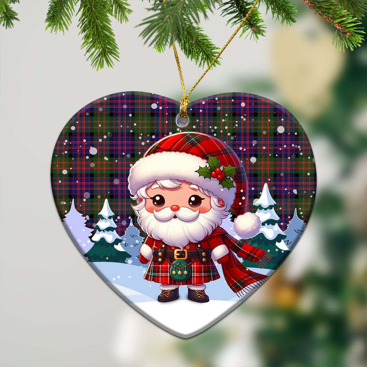 MacDonnell of Glengarry Modern Tartan Christmas Ceramic Ornament - Santa Claus In Kilt Style