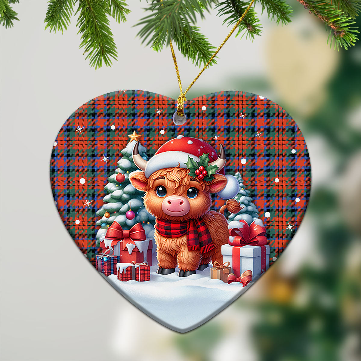 MacDuff Ancient Tartan Christmas Ceramic Ornament - Highland Cow Winter Style