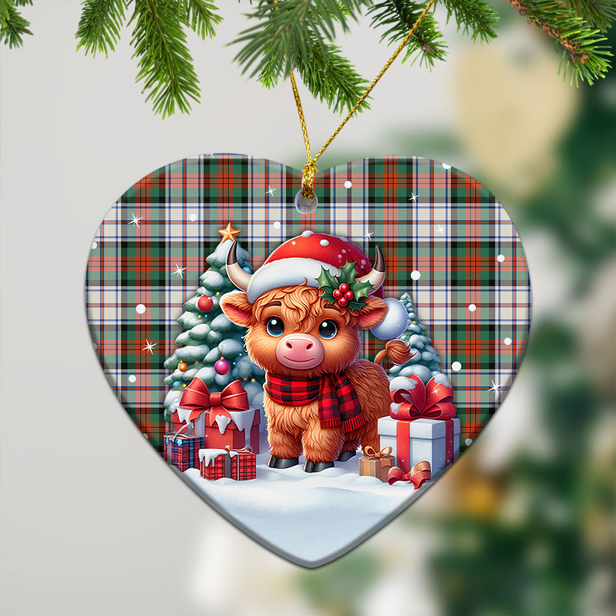 MacDuff Dress Ancient Tartan Christmas Ceramic Ornament - Highland Cow Winter Style