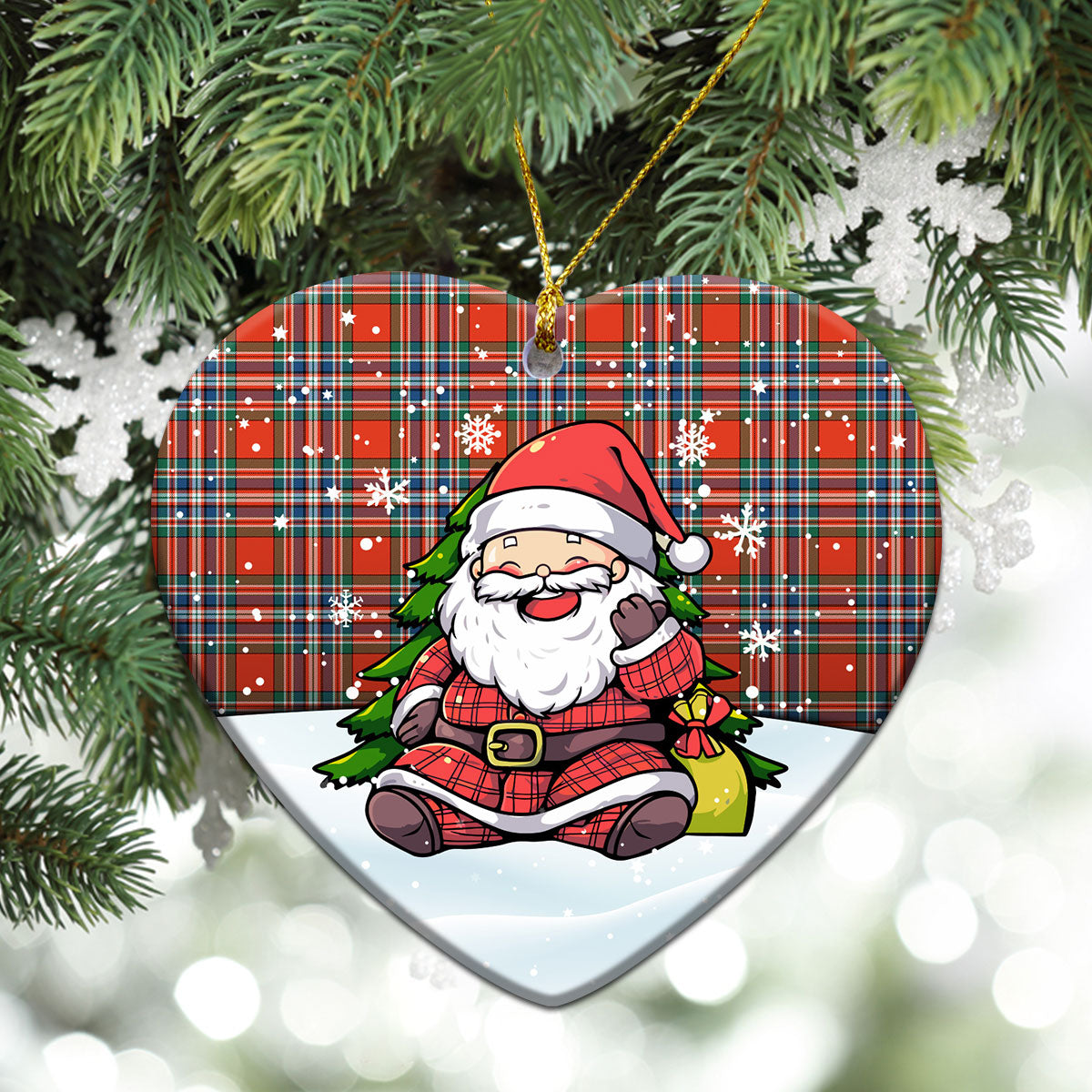 MacFarlane Ancient Tartan Christmas Ceramic Ornament - Scottish Santa Style