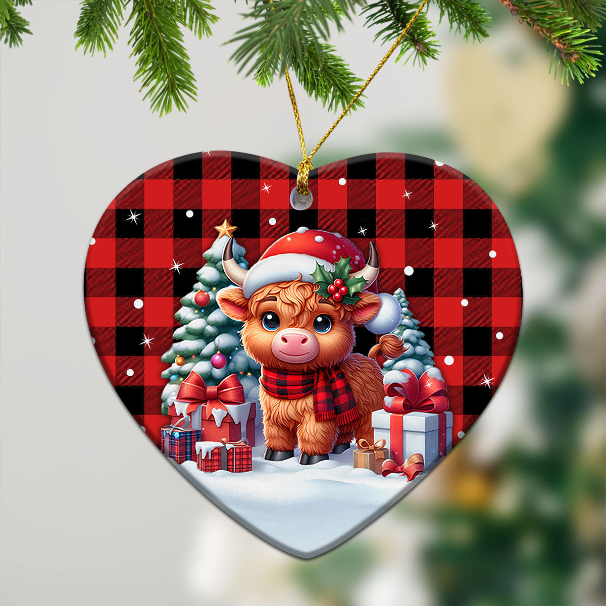 MacGregor Rob Roy Modern Tartan Christmas Ceramic Ornament - Highland Cow Winter Style