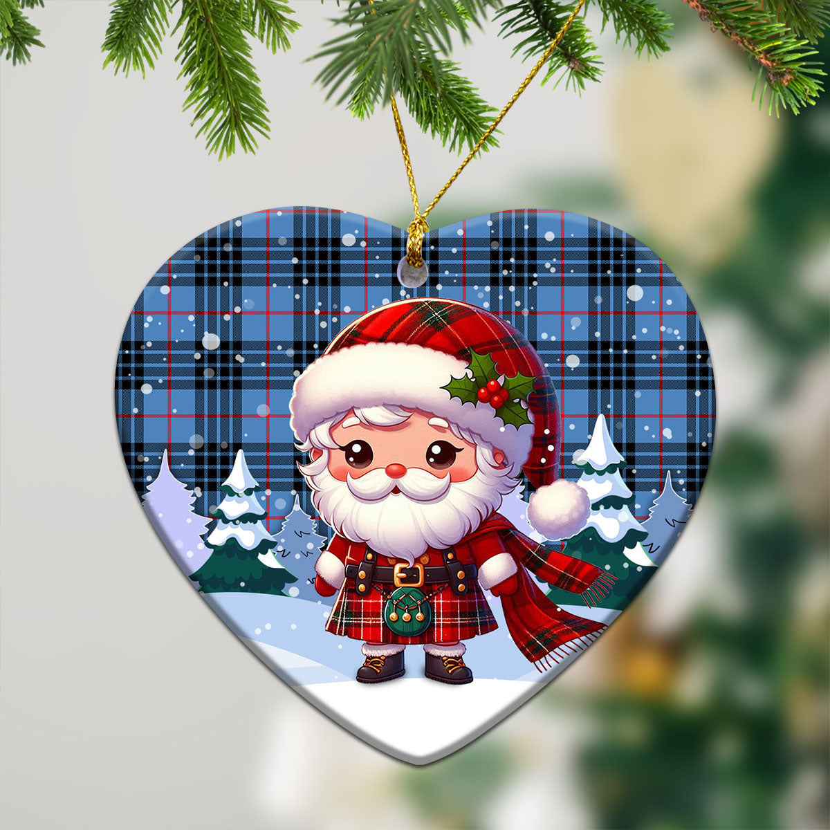 MacKay Blue Tartan Christmas Ceramic Ornament - Santa Claus In Kilt Style