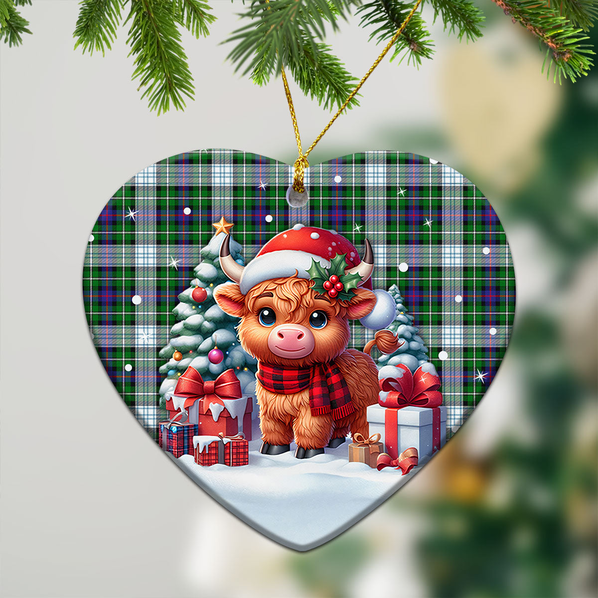 MacKenzie Dress Modern Tartan Christmas Ceramic Ornament - Highland Cow Winter Style